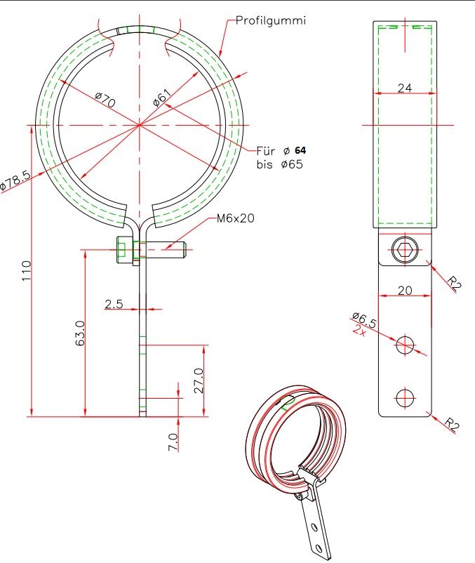 Halter H13 m. Gummimanschette (schw.) für Borosili