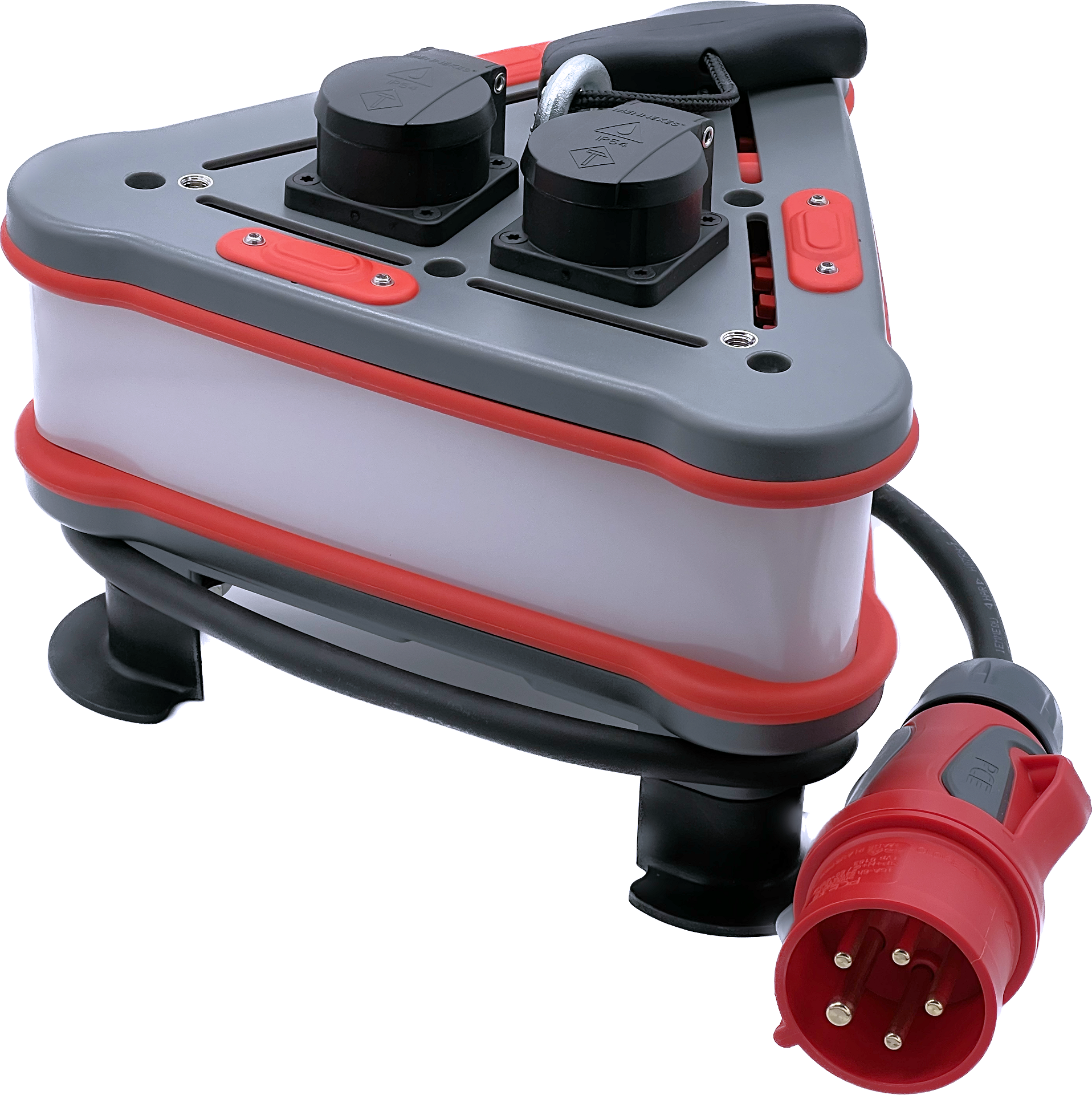 CEE-Baustromverteiler-Leuchte / 360°-Arbeitsleuchte Rohrlux Triangle M - 50W - 8000 lm dimmbar - 5000 K - 400 Volt /220~240 V