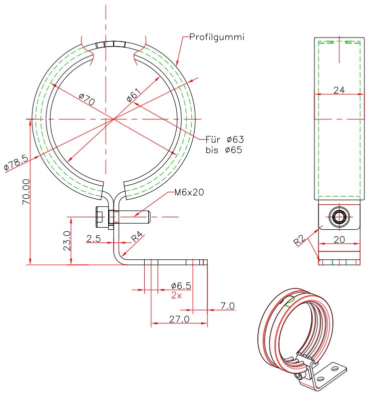 Halter H12 m. Gummimanschette (schw.)