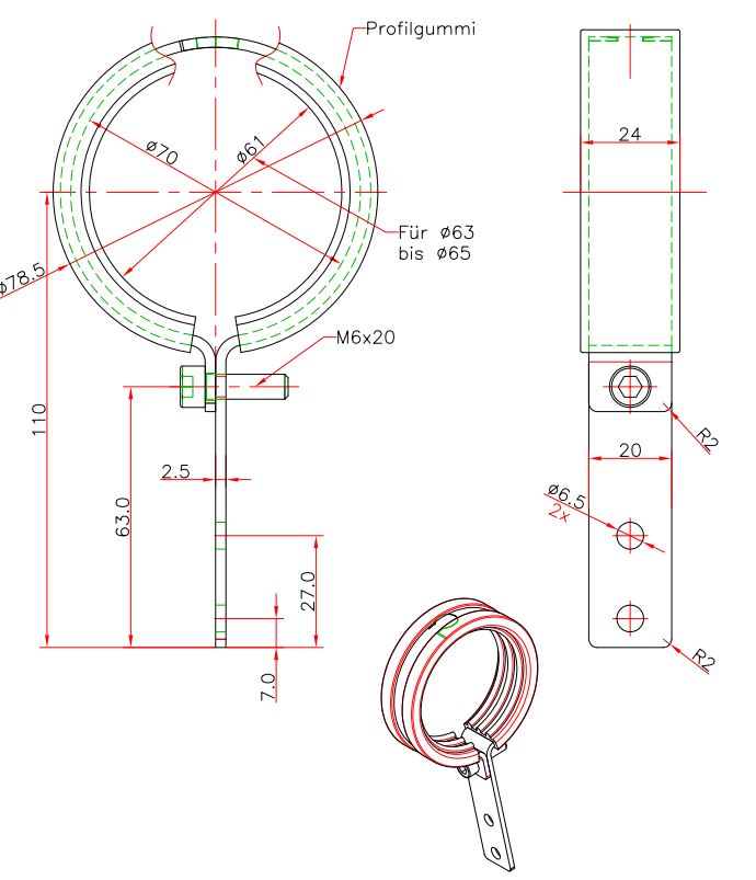 Halter H13 m. Gummimanschette (schw.)