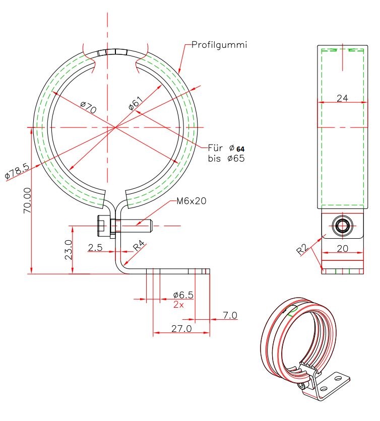 Halter H12 m. Gummimanschette (schw.) für Borosilikatglas